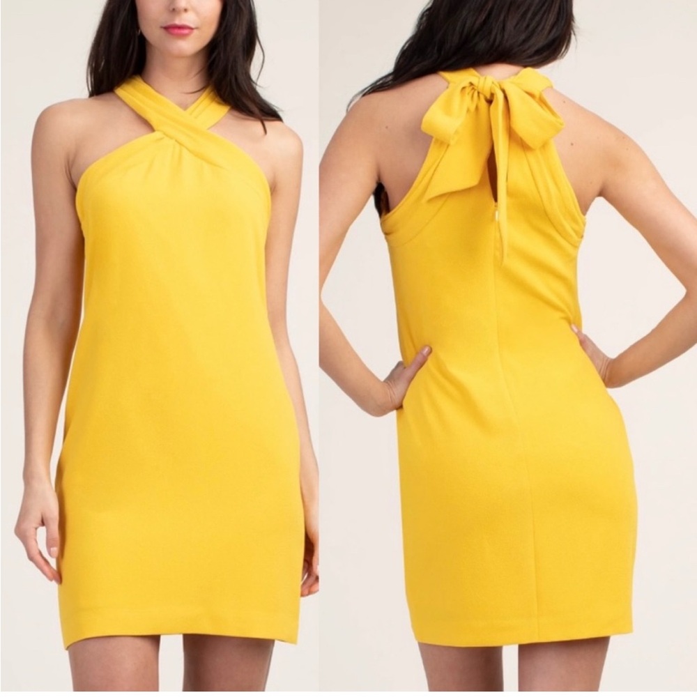 Trina Turk Yellow Halter Backless Sheath Dress
